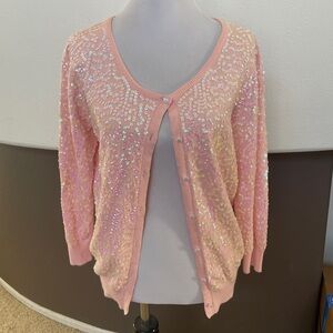 Boston Proper Sequin Embellished Pink Cardigan Sweater
